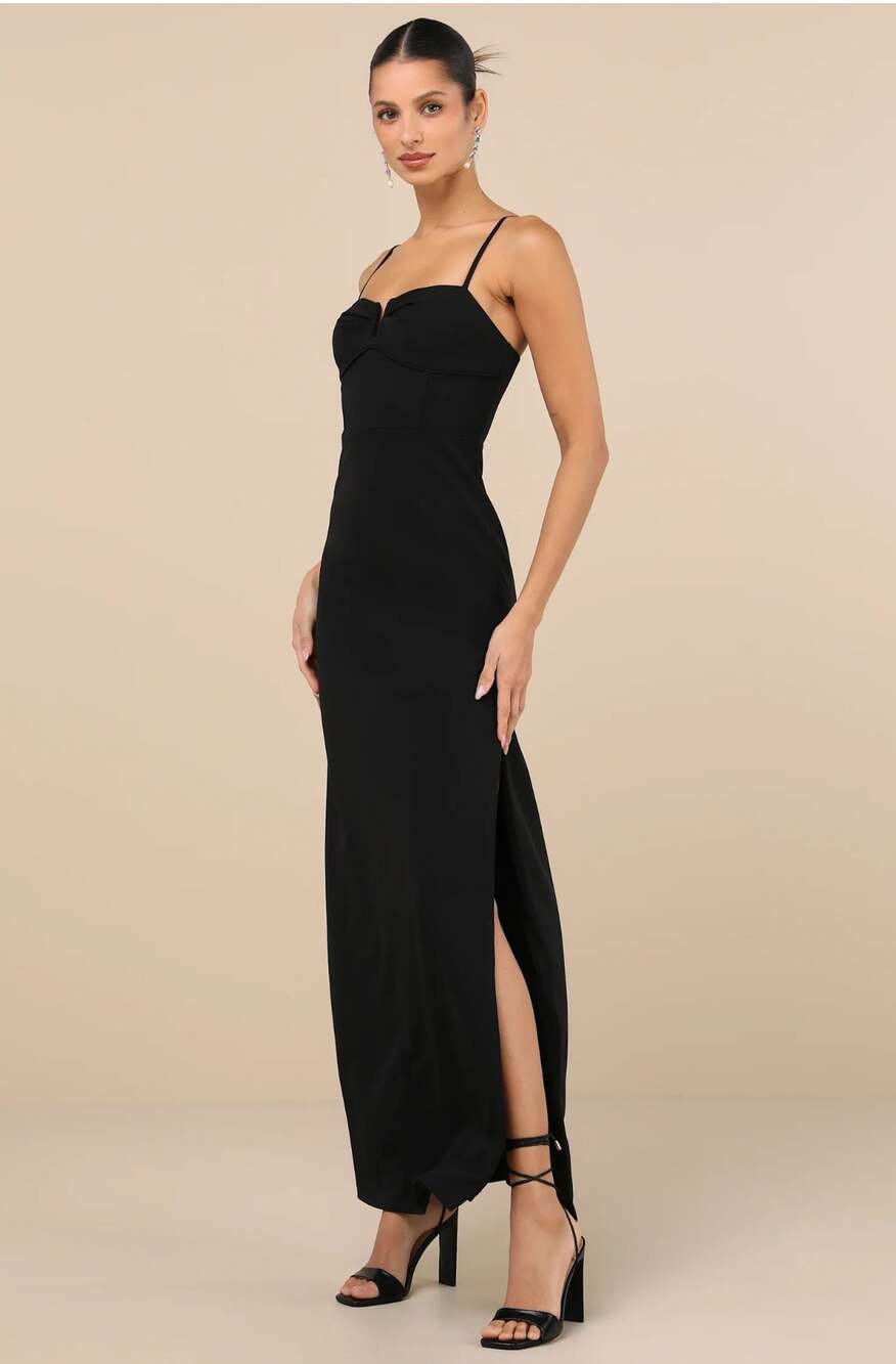 Lulus Romantic Existence Black Column Maxi Dress Size L